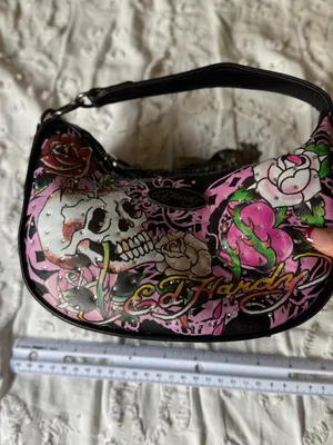 Ed Hardy Black & Pink Skull Rose Hobo Bag thumbnail 7