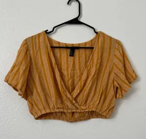 Forever 21 Golden Yellow Stripe Crop Blouse thumbnail 1