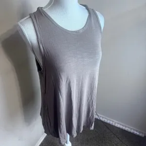 Old Navy Luxe High‎ Neck Tank Top Sediment Taupe Slub Knit Sleeveless Medium thumbnail 2