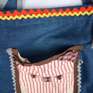 2000s Handmade Patchwork Denim Tote Bag Cottagecore Autumn Whimsy Thanksgiving thumbnail 13