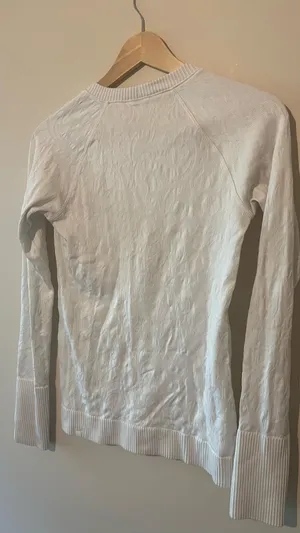 Lululemon White Rest Less Pullover Floral Jacquard Thumbhole Long Sleeve Top Siz thumbnail 6