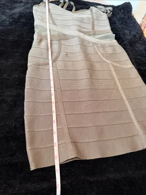 Bebe Dusty Olive Strappy Bandage Bodycon Mini Dress Mesh Cutout Sides Size XS thumbnail 12