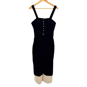 Maeve Anthropologie The Colette Jumpsuit Black White Colorblock Linen Blend 4 thumbnail 4