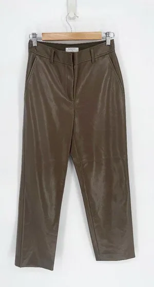 Aritzia Babaton Command Faux Leather Crop Pants Vegan Brown Women's 4 thumbnail 3