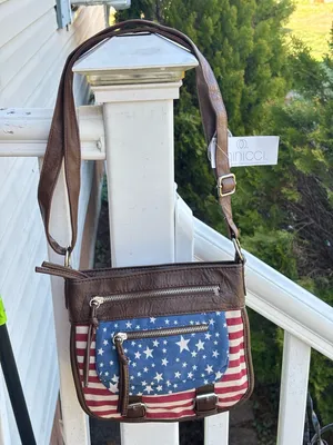 Minicci Americana Stars & Stripes Canvas Crossbody Bag - Brown & Red/White/Blue thumbnail 2