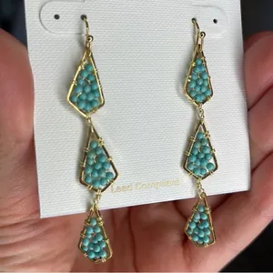 NWT PANACEA Triple Bead Drop Earrings Gold thumbnail 4