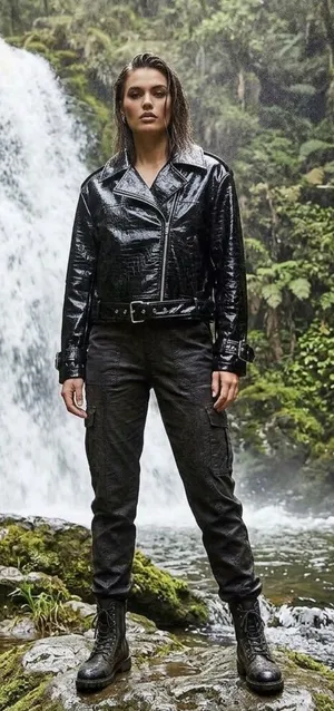 Asos Black Patent Leather Embossed Jacket Moto Style 12 thumbnail 1