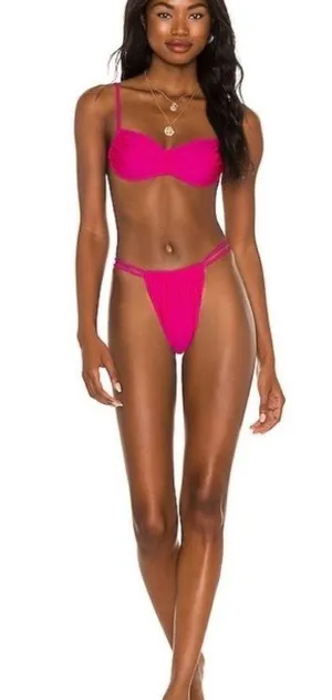 NWT Superdown x Revolve Hazel Bikini Bottom hot pink high waist thong bikini XXS thumbnail 1