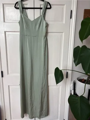 Azazie Denice Sheath Pleated Stretch Satin Floor-Length Bridesmaid Dress Size‎ 8 thumbnail 7