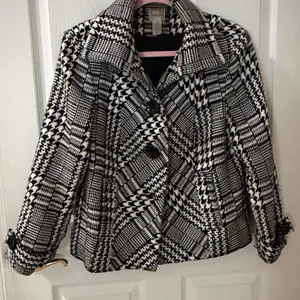 VINTAGE Chico's Black and White Patterned Jacket silver purple size 1 medium thumbnail 1