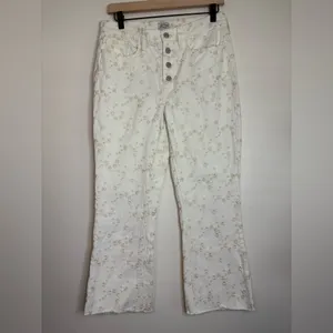 J.Crew‎ Billie Demi Boot Crop Jeans 28 White Embroidered Floral Raw Hem Cotton thumbnail 6