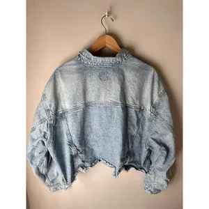 Wild Fable Light Wash Cropped Distressed Denim Jacket XL thumbnail 4
