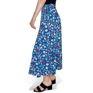 Vintage 90’s Euro Sport Blue Floral Midi Cottage Wrap Skirt thumbnail 4