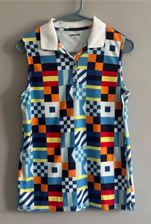 Lands’ End Women’s Small Sleeveless Geometric Print Polo Golf Top thumbnail 1