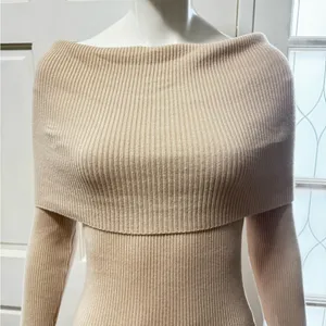 JOLLYA Off-Shoulder Cream Knit Dress with Feather Trim Size M/L P-36 thumbnail 7