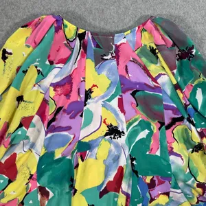 J Jordan Emerald Floral Pleated Blouse Women's Small Tunic Balloon Sleeve V-Neck thumbnail 10