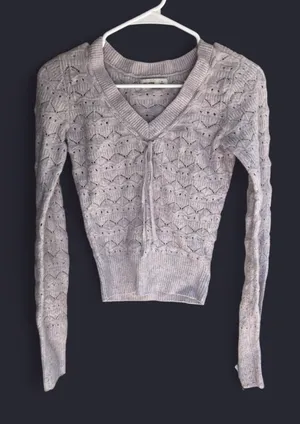 Hollister Light Lavender Lace-Pattern V-Neck Sweater thumbnail 1