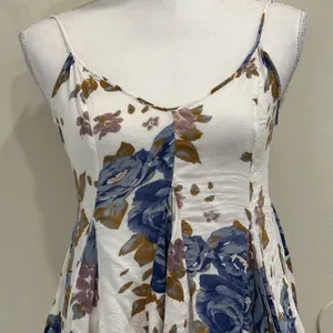 Free People‎ Alyson Floral Slip Dress Blue White Boho Mini Handkerchief Hem XS thumbnail 4