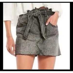 Free People East Of Eden Button Fly Denim Black Jean Skirt Belted Sz 25 /S NWT thumbnail 2