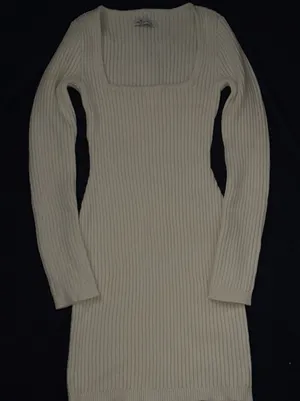 Hollister cream ribbed knit long sleeve dress, heavy, nice fabric thumbnail 1