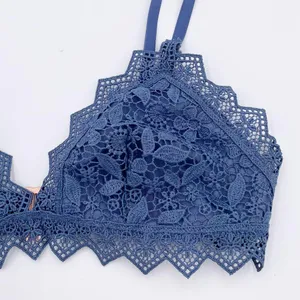 Aerie Floral Lace Triangle Bralette Bra Periwinkle Blue Gold Side Ring Size XS thumbnail 4