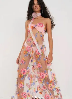 For Love & Lemons Embroidered Maxi Detailed Floral Appliqué NWT Size XS NWT thumbnail 8