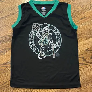 Majestic Boston Celtics Black and Green Jersey, vintage, Rondo #9, medium thumbnail 1