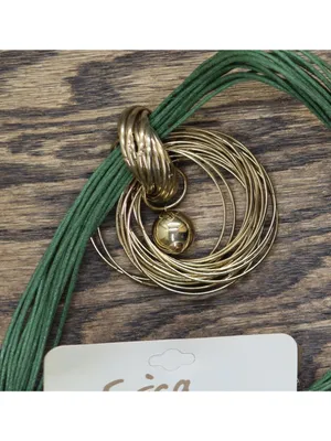 NWT Erica Lyons Corded Ring Nest Knot Pendant Necklace Gold / Green 17" + 3" thumbnail 2