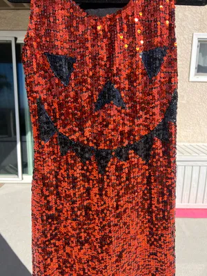 Halloween Pumpkin Sequence Dress Red Size M thumbnail 3