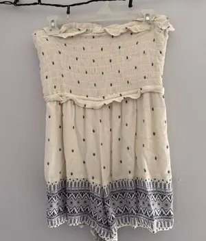 American Eagle Outfitters Cream and Blue Patterned Romper thumbnail 2