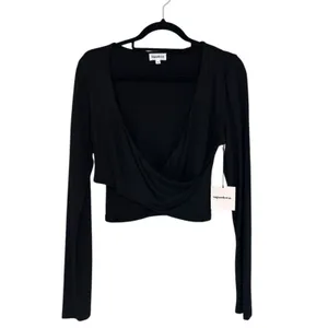 NEW Superdown Matilda Crop Wrap Long Sleeve Top in Black - Size XL thumbnail 3