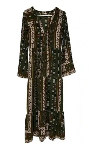 Altar’d State Green Boho Patchwork Floral Bell Sleeve Maxi Long Sleeve D… thumbnail 1