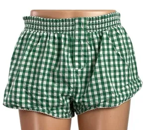 Free People Women's Green Gingham Check High Rise Boxer Lounge Shorts Size XS thumbnail 1