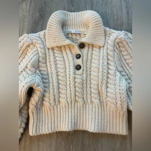 Zara Chunk Knitted Cream Crop Sweater S thumbnail 12