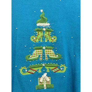 Mandal Bay Women’s Blue Sweater Size Small Christmas Elf Tree Whimsy Teacher thumbnail 2