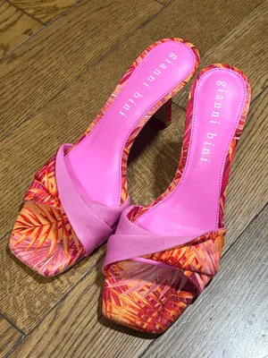 Gianni Bini Pink & Orange Tropical Print Slide Heels size 9.5 thumbnail 1