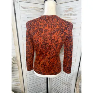 GARNET HILL Women's XS Signature Eco Merino Cardigan Botanical Forest Animals thumbnail 5