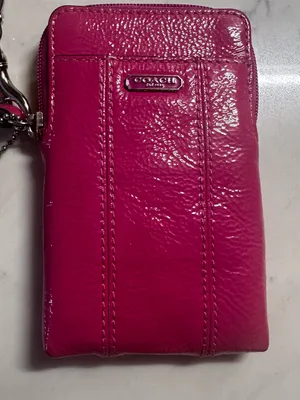Coach Patent Leather Wristlet in Vibrant Magenta thumbnail 2