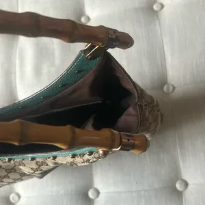 Gucci Bamboo Top Handle Handbag Canvas/ Teal Leather thumbnail 8
