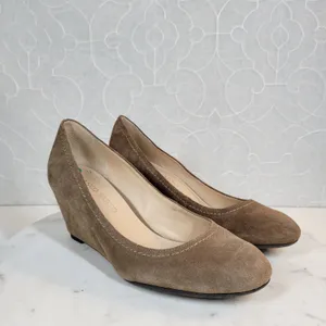 Franco Sarto Womens Zaina Shoes 8 Tan Suede Leather Wedge Slip On Round Toe thumbnail 2
