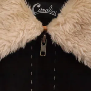 Cavalini Y2K Suede Leather Jacket Vintage Womens Size M‎ Black Faux Fur Trim thumbnail 2