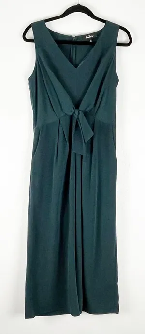 LULUS Emerald Green Knot Front V-Neck Side Pockets Flare Legs Jumpsuit Medium thumbnail 1