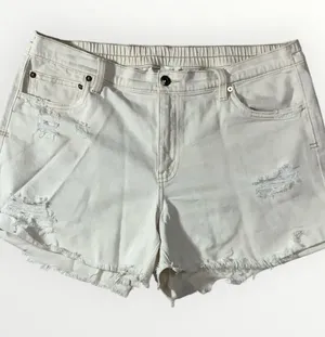 Aerie White Denim Cutoff Distressed Boyfriend Short Sz Large #268 thumbnail 1