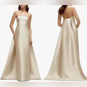 NEW Alfred Sung Strapless Satin Twill Column Gown Removable Train Sz 4 Champagne thumbnail 2