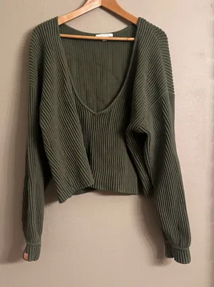 LUNYA Cozy Cotton Silk‎ Reversible Sweater Green Size L thumbnail 1