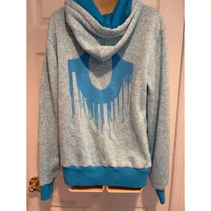 True Religion Womens XL Blue Space Dye Drip Horseshoe Full Zip Hoodie Sweatshirt thumbnail 7