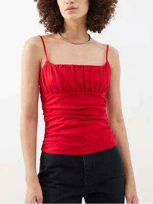 Reformation Tiana Red Ruched Tank Top thumbnail 1