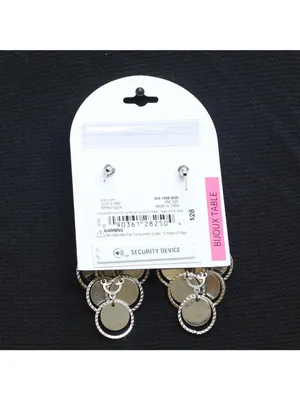 NWT Bijoux Bar Ring Glitter Disc Layered Dangly Earrings Silver Gray / Purple 3" thumbnail 2