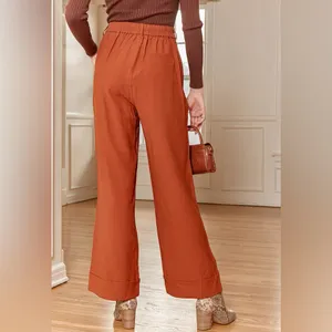 Lulus On Breezy Street Rust Orange High Rise Wide‎ Leg Flowy Linen blend Pants thumbnail 2