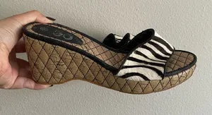 Zebra Print Wedge Slide Sandals thumbnail 1